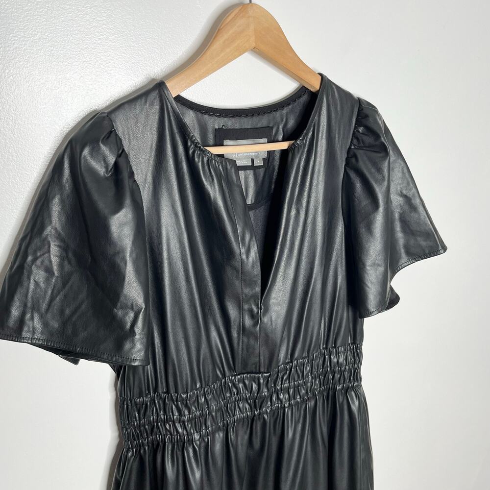 Anthropologie Somerset Faux Leather Mini Dress Womens Medium Black Pockets - Picture 5 of 12